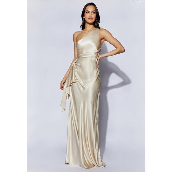 Meshki Dresses & Skirts - Meshki Calliope One Shoulder Maxi Dress Champagne Bridesmaids Dress